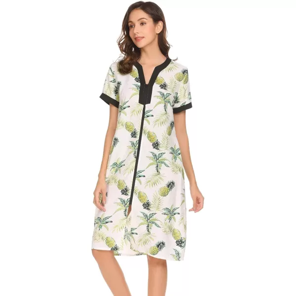 Ekouaer Housecoat Women Zipper Front Duster Robe Short Sleeve Lounger Housedress Pockets Nightgown Casual Nights SXXXLPat1