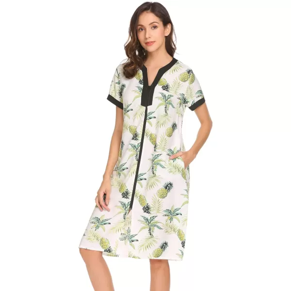 Ekouaer Housecoat Women Zipper Front Duster Robe Short Sleeve Lounger Housedress Pockets Nightgown Casual Nights SXXXLPat1