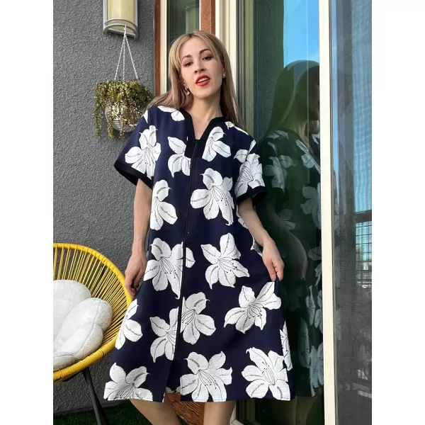 Ekouaer Housecoat Women Zipper Front Duster Robe Short Sleeve Lounger Housedress Pockets Nightgown Casual Nights SXXXLPat15