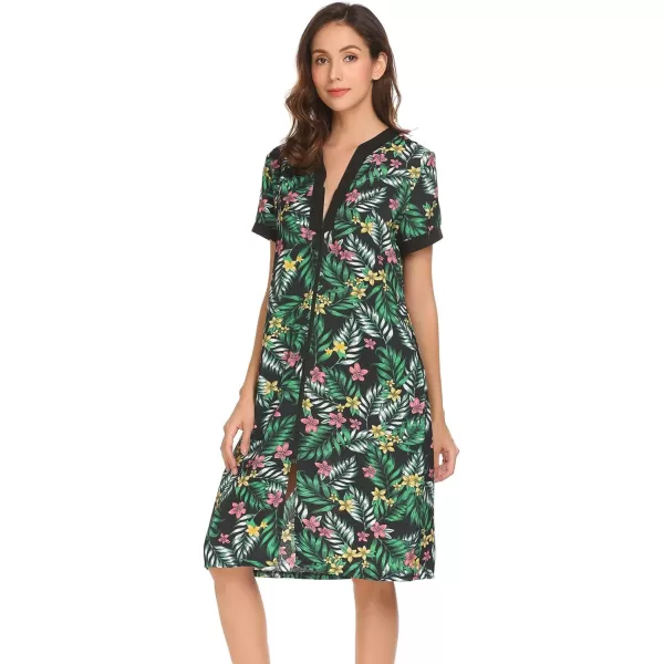 Ekouaer Housecoat Women Zipper Front Duster Robe Short Sleeve Lounger Housedress Pockets Nightgown Casual Nights SXXXLPat3