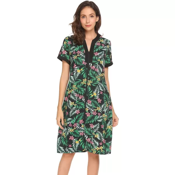Ekouaer Housecoat Women Zipper Front Duster Robe Short Sleeve Lounger Housedress Pockets Nightgown Casual Nights SXXXLPat3