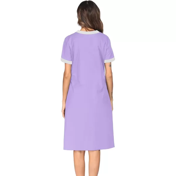 Ekouaer Housecoat Women Zipper Front Duster Robe Short Sleeve Lounger Housedress Pockets Nightgown Casual Nights SXXXLPurple