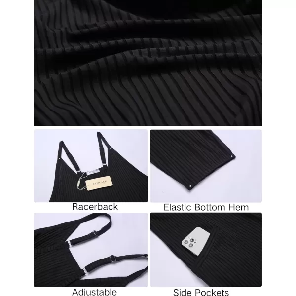 Ekouaer Jumpsuits for Women Sleeveless Spaghetti Strap Ribbed Overall Jumpsuit V Neck Summer Romper with Pockets 2024Ablack