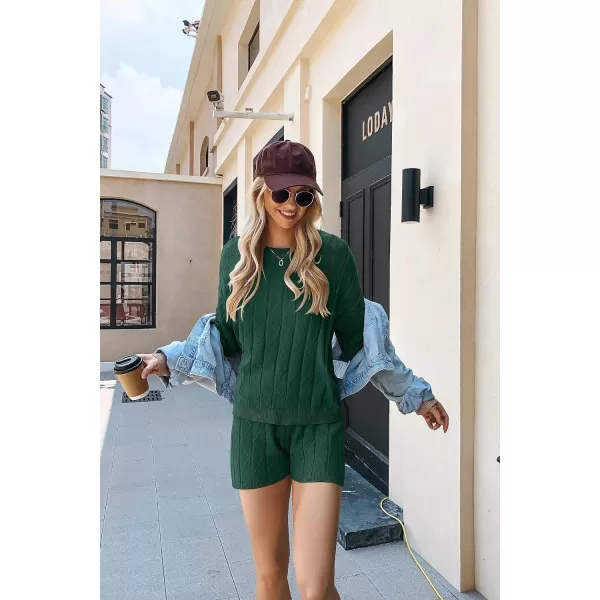 Ekouaer Knit Lounge Sets for Women 2 Piece Cozy Long Sleeve Pullover Sweater Top and Shorts Set Sweatsuit OutfitsBright Green
