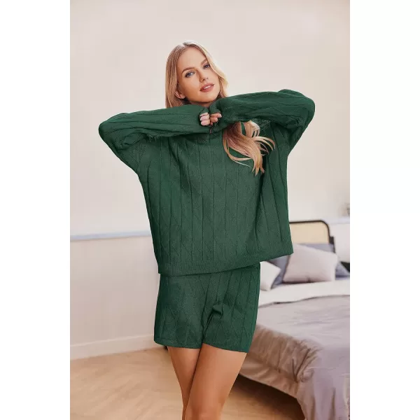 Ekouaer Knit Lounge Sets for Women 2 Piece Cozy Long Sleeve Pullover Sweater Top and Shorts Set Sweatsuit OutfitsBright Green