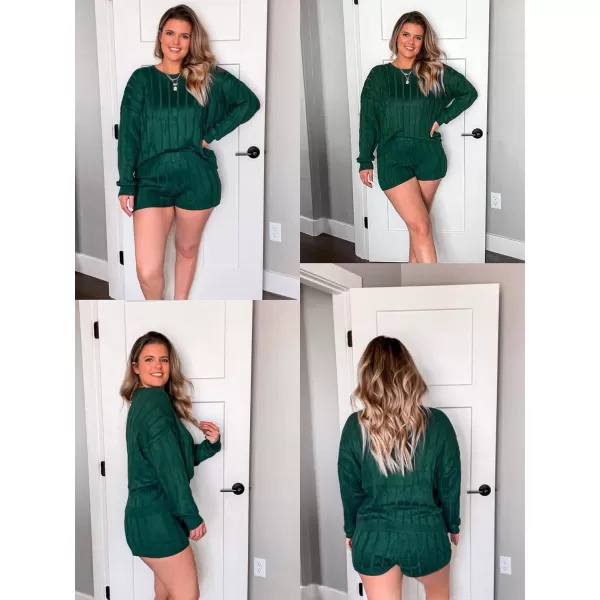 Ekouaer Knit Lounge Sets for Women 2 Piece Cozy Long Sleeve Pullover Sweater Top and Shorts Set Sweatsuit OutfitsBright Green