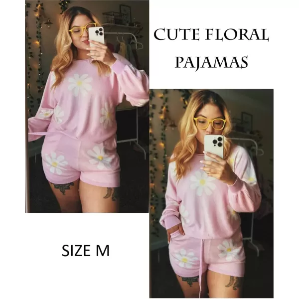 Ekouaer Knit Pajamas Set for Women Lounge Wear Sets Long Sleeve Sweatsuit Matching 2 Piece Outfits Casual Sweater Sets SXXLA Floral Pink