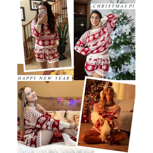 Ekouaer Knit Pajamas Set for Women Lounge Wear Sets Long Sleeve Sweatsuit Matching 2 Piece Outfits Casual Sweater Sets SXXLChristmas White