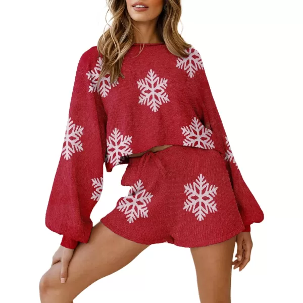 Ekouaer Knit Pajamas Set for Women Lounge Wear Sets Long Sleeve Sweatsuit Matching 2 Piece Outfits Casual Sweater Sets SXXLEsnowflake