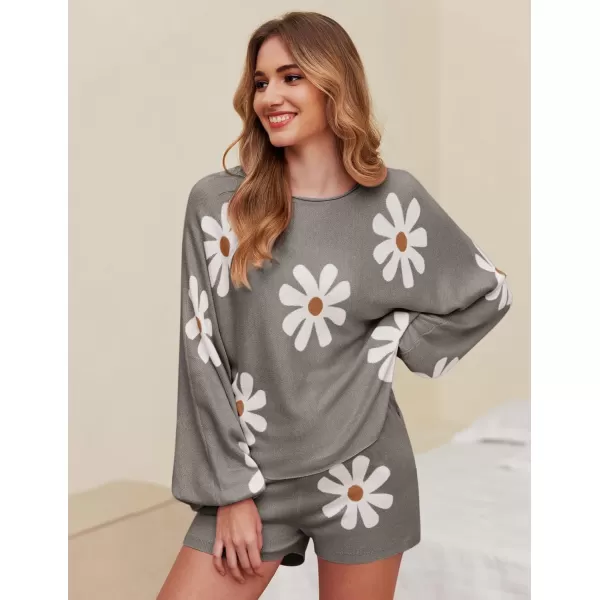 Ekouaer Knit Pajamas Set for Women Lounge Wear Sets Long Sleeve Sweatsuit Matching 2 Piece Outfits Casual Sweater Sets SXXLFloral Grey