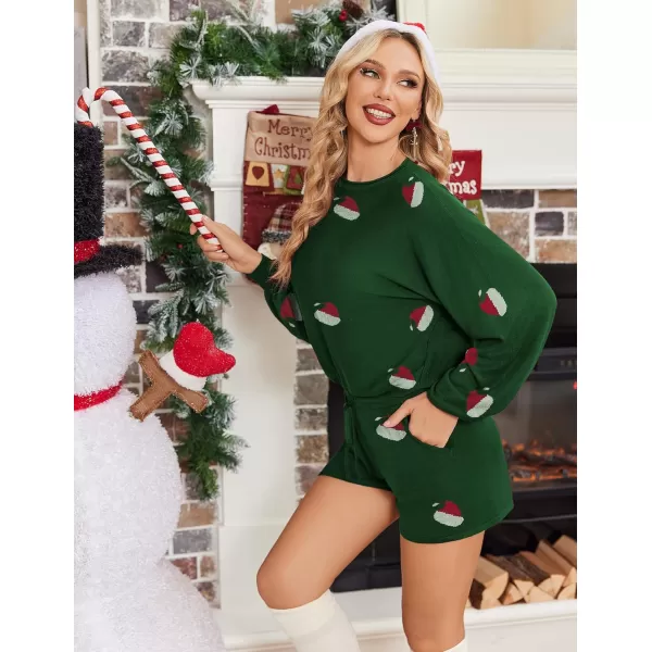 Ekouaer Knit Pajamas Set for Women Lounge Wear Sets Long Sleeve Sweatsuit Matching 2 Piece Outfits Casual Sweater Sets SXXLGreen Santa Hat