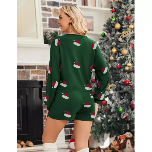 Ekouaer Knit Pajamas Set for Women Lounge Wear Sets Long Sleeve Sweatsuit Matching 2 Piece Outfits Casual Sweater Sets SXXLGreen Santa Hat