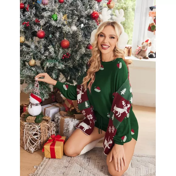 Ekouaer Knit Pajamas Set for Women Lounge Wear Sets Long Sleeve Sweatsuit Matching 2 Piece Outfits Casual Sweater Sets SXXLGreen Santa Hat