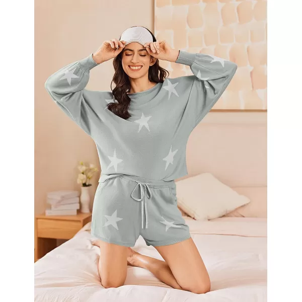 Ekouaer Knit Pajamas Set for Women Lounge Wear Sets Long Sleeve Sweatsuit Matching 2 Piece Outfits Casual Sweater Sets SXXLGrey Star