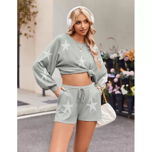 Ekouaer Knit Pajamas Set for Women Lounge Wear Sets Long Sleeve Sweatsuit Matching 2 Piece Outfits Casual Sweater Sets SXXLGrey Star