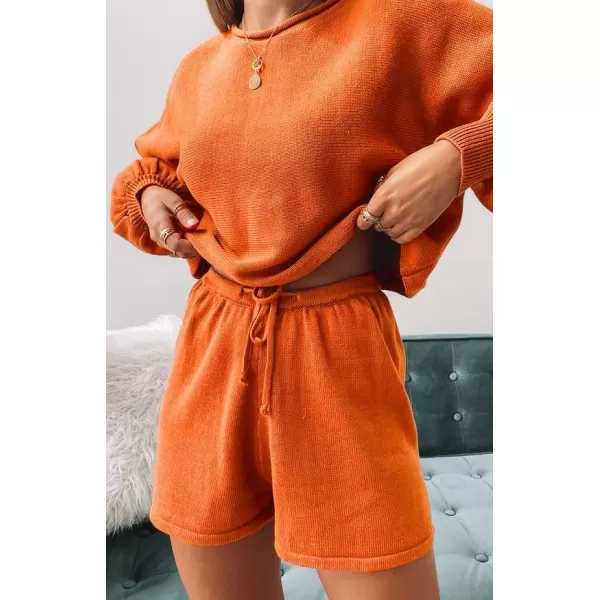 Ekouaer Knit Pajamas Set for Women Lounge Wear Sets Long Sleeve Sweatsuit Matching 2 Piece Outfits Casual Sweater Sets SXXLOrange