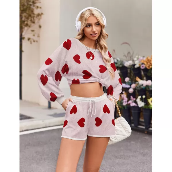 Ekouaer Knit Pajamas Set for Women Lounge Wear Sets Long Sleeve Sweatsuit Matching 2 Piece Outfits Casual Sweater Sets SXXLWhite Heart