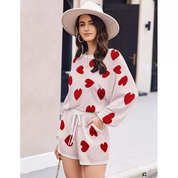 Ekouaer Knit Pajamas Set for Women Lounge Wear Sets Long Sleeve Sweatsuit Matching 2 Piece Outfits Casual Sweater Sets SXXLWhite Heart