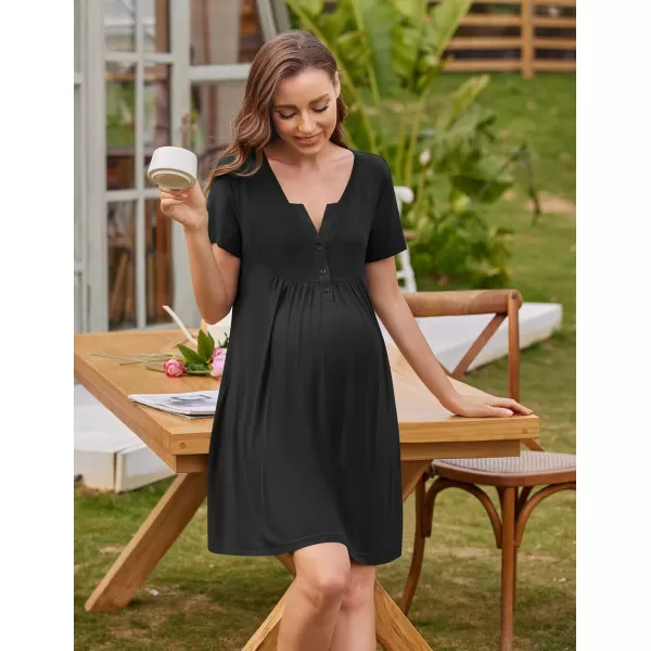 Ekouaer Labor and Delivery Gown Nursing NightgownnbspMaternity Nightgowns for Hospital Short BreastfeedingnbspNightgown SXXLBlack