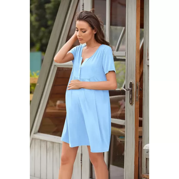 Ekouaer Labor and Delivery Gown Nursing NightgownnbspMaternity Nightgowns for Hospital Short BreastfeedingnbspNightgown SXXLClear Blue