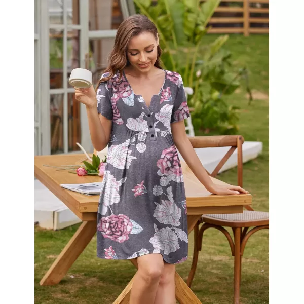 Ekouaer Labor and Delivery Gown Nursing NightgownnbspMaternity Nightgowns for Hospital Short BreastfeedingnbspNightgown SXXLGray Flower