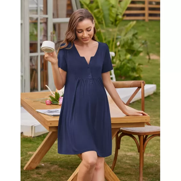 Ekouaer Labor and Delivery Gown Nursing NightgownnbspMaternity Nightgowns for Hospital Short BreastfeedingnbspNightgown SXXLNavy Blue