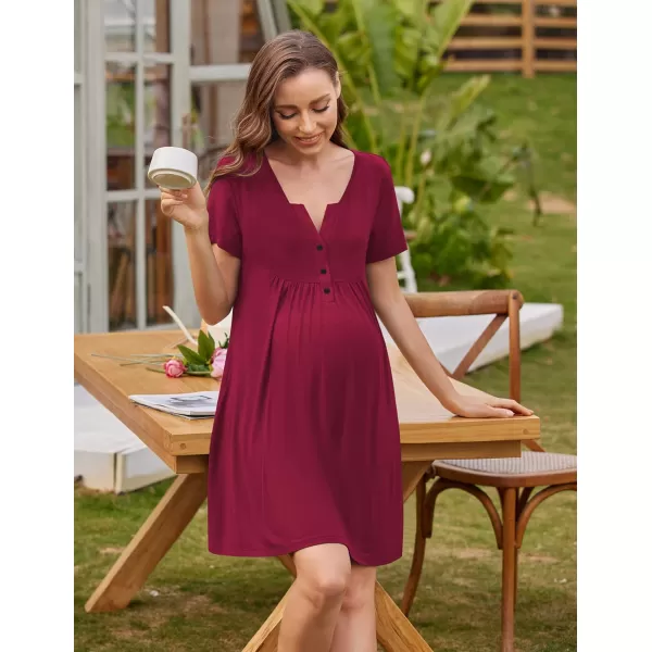 Ekouaer Labor and Delivery Gown Nursing NightgownnbspMaternity Nightgowns for Hospital Short BreastfeedingnbspNightgown SXXLWine Red