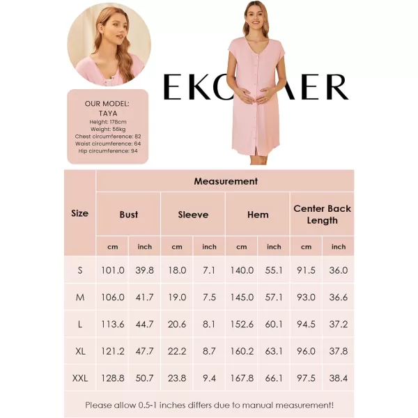 Ekouaer LaborDeliveryHospital Gown Nursing Nightgown Maternity Sleepwear With Pockets Postpartum Gowns with Button SXXLBlack