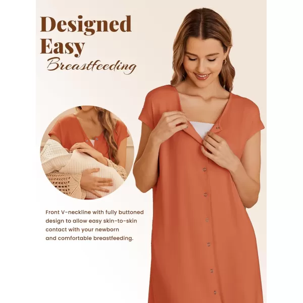 Ekouaer LaborDeliveryHospital Gown Nursing Nightgown Maternity Sleepwear With Pockets Postpartum Gowns with Button SXXLBrick Red