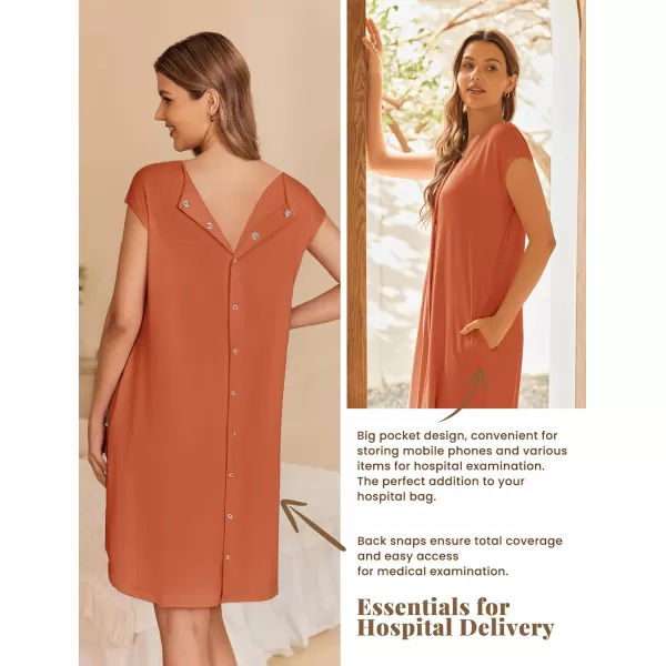 Ekouaer LaborDeliveryHospital Gown Nursing Nightgown Maternity Sleepwear With Pockets Postpartum Gowns with Button SXXLBrick Red