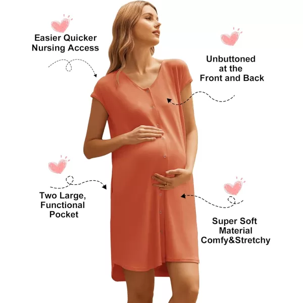 Ekouaer LaborDeliveryHospital Gown Nursing Nightgown Maternity Sleepwear With Pockets Postpartum Gowns with Button SXXLBrick Red