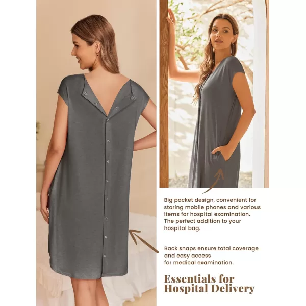 Ekouaer LaborDeliveryHospital Gown Nursing Nightgown Maternity Sleepwear With Pockets Postpartum Gowns with Button SXXLDark Grey