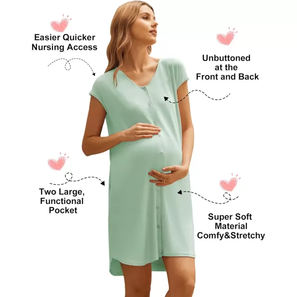 Ekouaer LaborDeliveryHospital Gown Nursing Nightgown Maternity Sleepwear With Pockets Postpartum Gowns with Button SXXLGreen