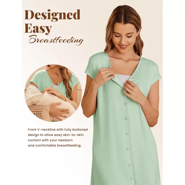 Ekouaer LaborDeliveryHospital Gown Nursing Nightgown Maternity Sleepwear With Pockets Postpartum Gowns with Button SXXLGreen