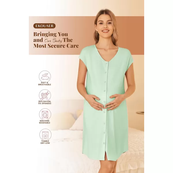 Ekouaer LaborDeliveryHospital Gown Nursing Nightgown Maternity Sleepwear With Pockets Postpartum Gowns with Button SXXLGreen