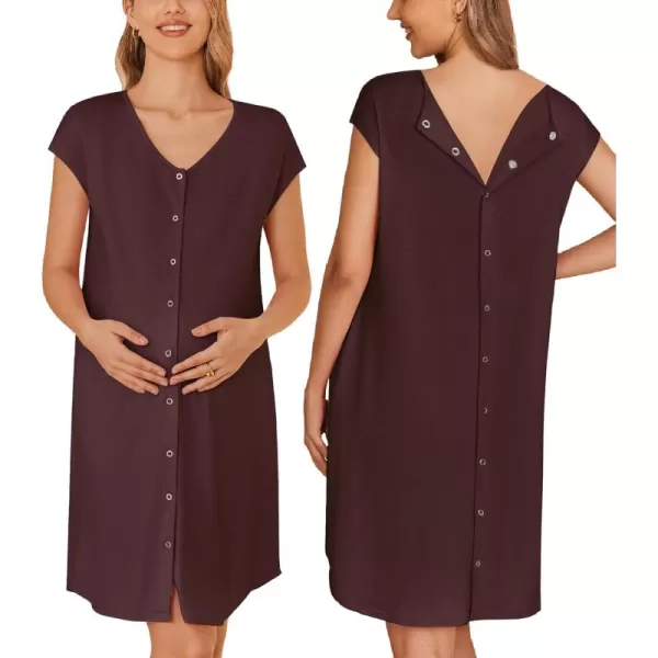 Ekouaer LaborDeliveryHospital Gown Nursing Nightgown Maternity Sleepwear With Pockets Postpartum Gowns with Button SXXLMaroon
