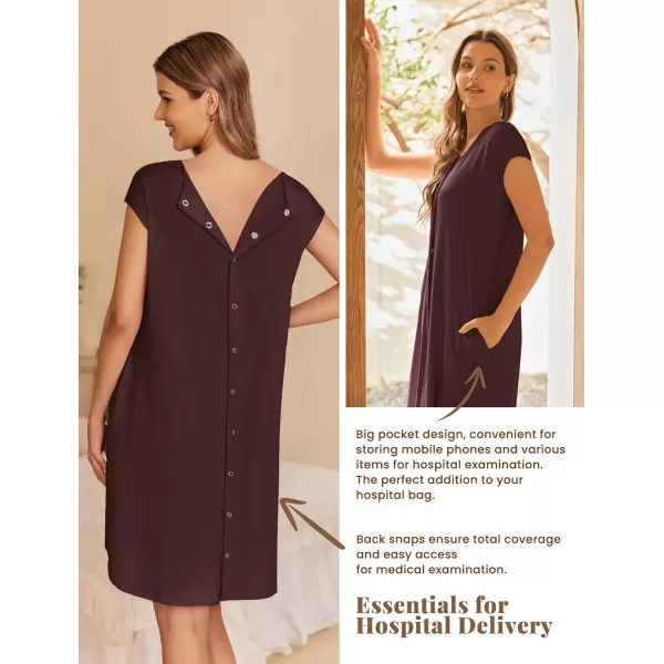 Ekouaer LaborDeliveryHospital Gown Nursing Nightgown Maternity Sleepwear With Pockets Postpartum Gowns with Button SXXLMaroon