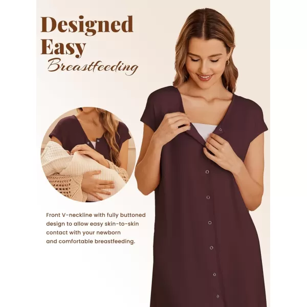 Ekouaer LaborDeliveryHospital Gown Nursing Nightgown Maternity Sleepwear With Pockets Postpartum Gowns with Button SXXLMaroon