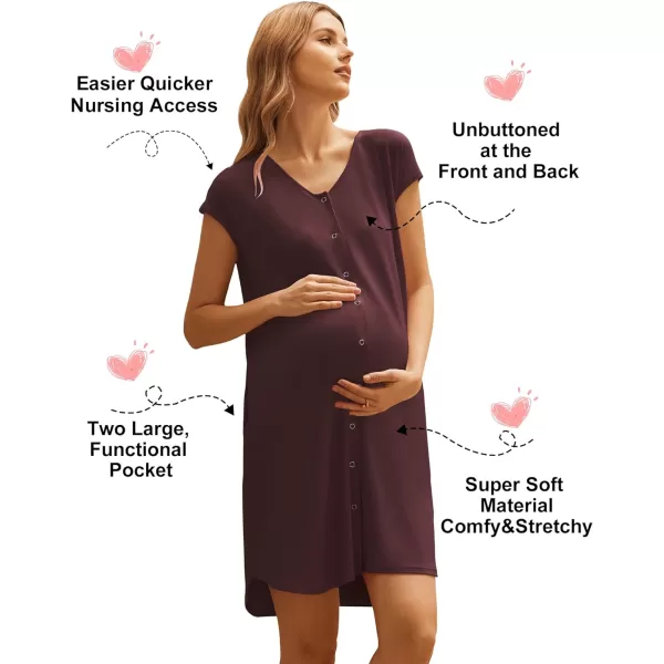 Ekouaer LaborDeliveryHospital Gown Nursing Nightgown Maternity Sleepwear With Pockets Postpartum Gowns with Button SXXLMaroon