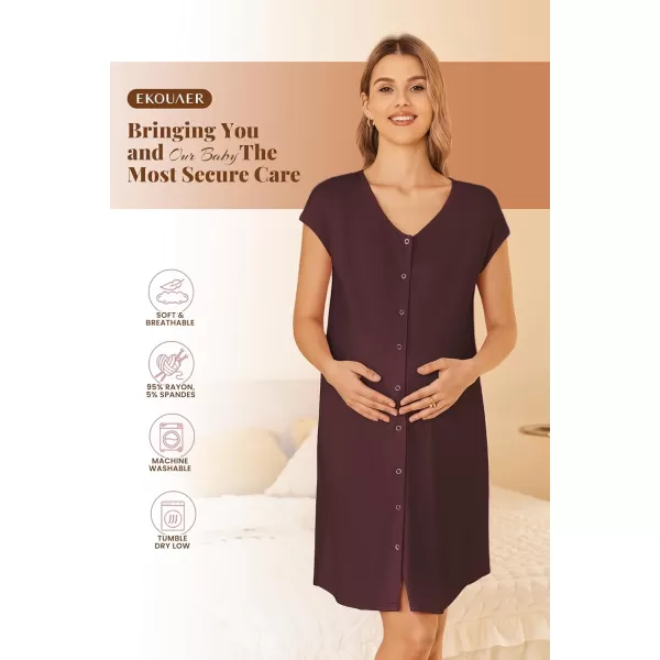 Ekouaer LaborDeliveryHospital Gown Nursing Nightgown Maternity Sleepwear With Pockets Postpartum Gowns with Button SXXLMaroon