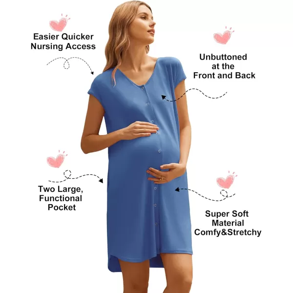 Ekouaer LaborDeliveryHospital Gown Nursing Nightgown Maternity Sleepwear With Pockets Postpartum Gowns with Button SXXLNavy Blue