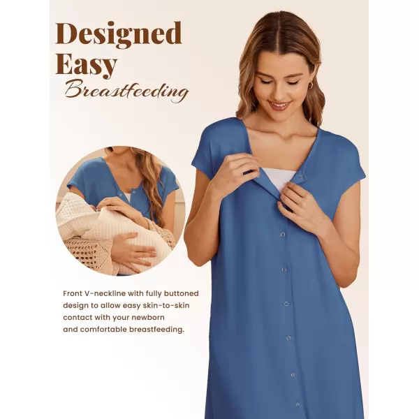 Ekouaer LaborDeliveryHospital Gown Nursing Nightgown Maternity Sleepwear With Pockets Postpartum Gowns with Button SXXLNavy Blue