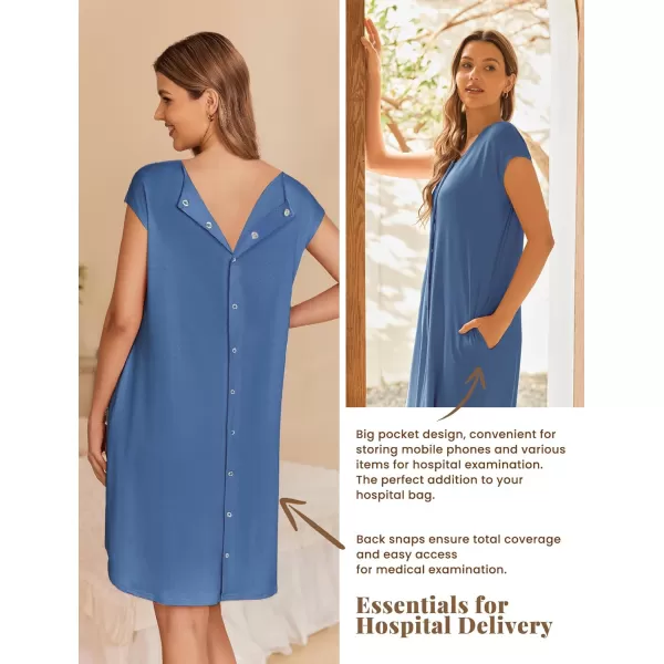 Ekouaer LaborDeliveryHospital Gown Nursing Nightgown Maternity Sleepwear With Pockets Postpartum Gowns with Button SXXLNavy Blue