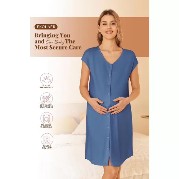 Ekouaer LaborDeliveryHospital Gown Nursing Nightgown Maternity Sleepwear With Pockets Postpartum Gowns with Button SXXLNavy Blue