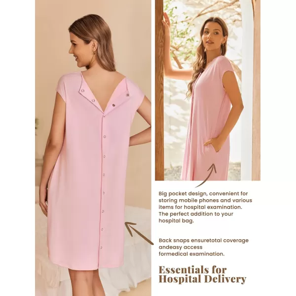 Ekouaer LaborDeliveryHospital Gown Nursing Nightgown Maternity Sleepwear With Pockets Postpartum Gowns with Button SXXLPink