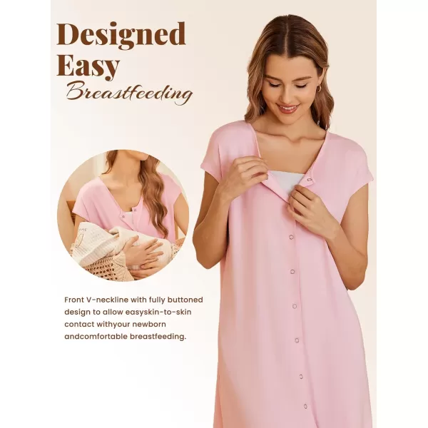 Ekouaer LaborDeliveryHospital Gown Nursing Nightgown Maternity Sleepwear With Pockets Postpartum Gowns with Button SXXLPink