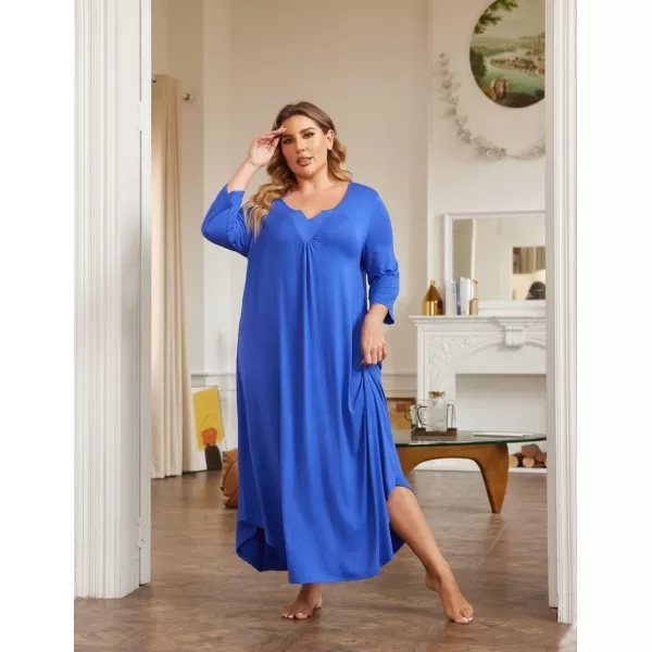 Ekouaer Long Nightgown for Women 34 Sleeves Nightshirt Maxi Sleep Dress Plus Size Loungewear Full Length SleepwearBlue