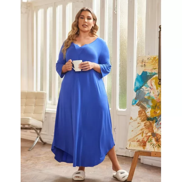 Ekouaer Long Nightgown for Women 34 Sleeves Nightshirt Maxi Sleep Dress Plus Size Loungewear Full Length SleepwearBlue