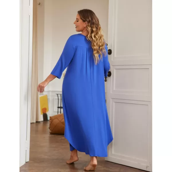 Ekouaer Long Nightgown for Women 34 Sleeves Nightshirt Maxi Sleep Dress Plus Size Loungewear Full Length SleepwearBlue