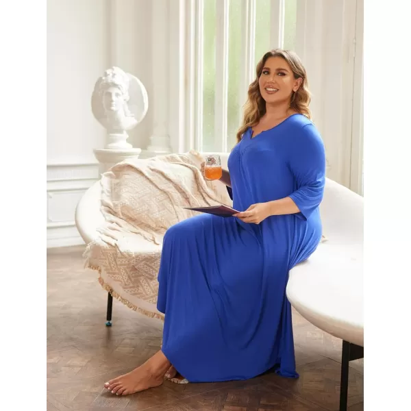 Ekouaer Long Nightgown for Women 34 Sleeves Nightshirt Maxi Sleep Dress Plus Size Loungewear Full Length SleepwearBlue